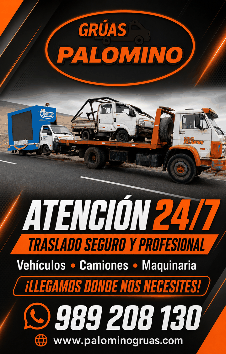 Grúa Palomino trasladando vehículos y camiones